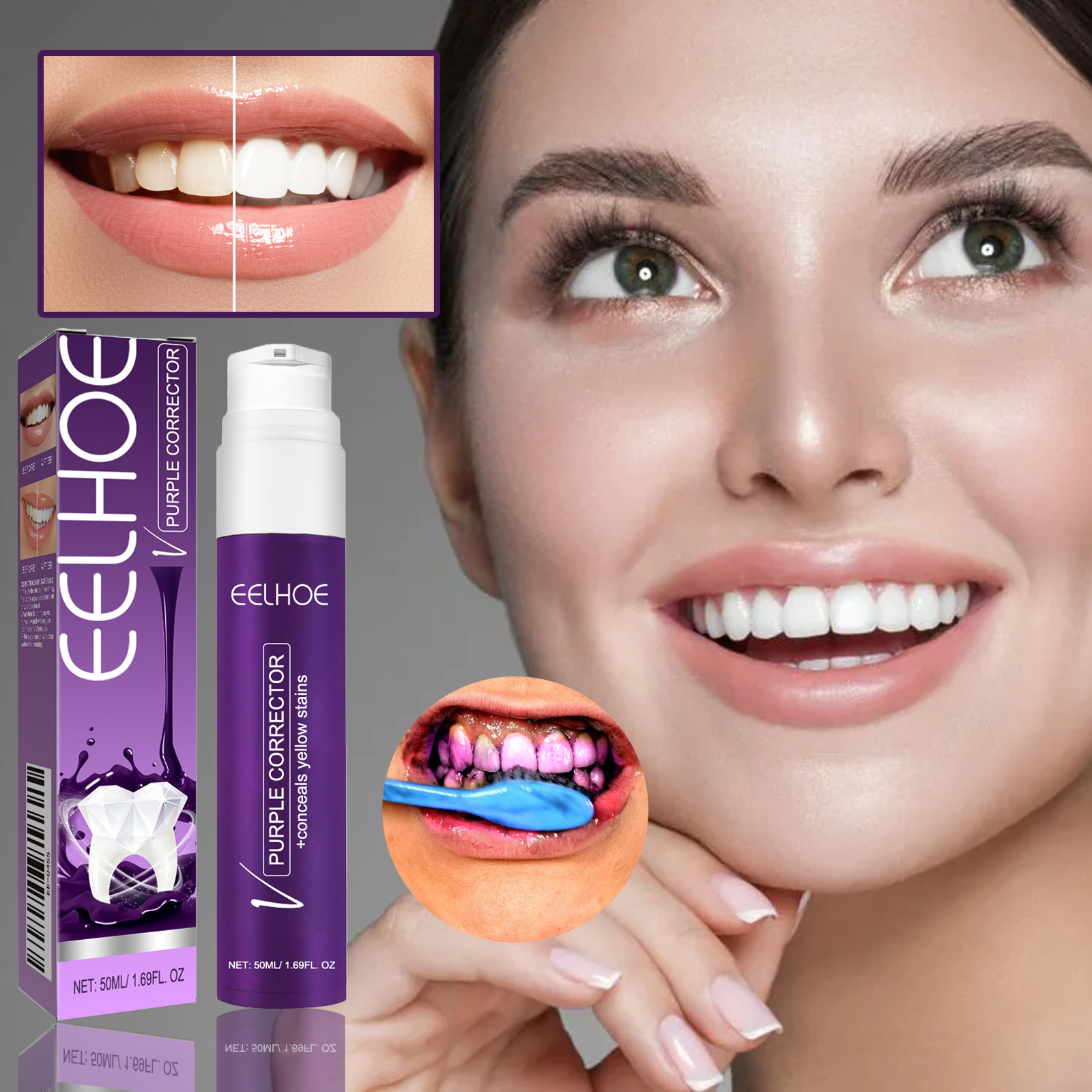 Purple Toning Shampoo - V34 Purple ToothpasteTeeth Whitening, Stain Removal,