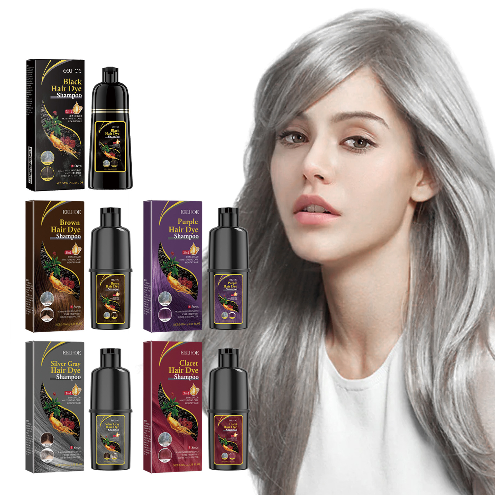 Purple Toning Shampoo - Black Hair Dye Shampoo (Silver Gray)