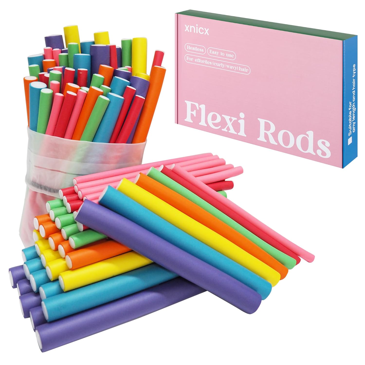 Hair Roller Set Flexi - 47pcs 7in Flexi Rods Hair Curlers